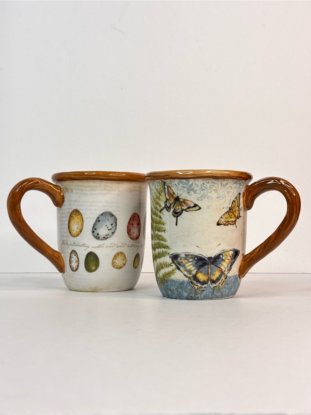 Nature Themed Butterfly & Egg Ceramic Mug Set of 2, Brown Handles Susan Winget - Picture 14 of 14